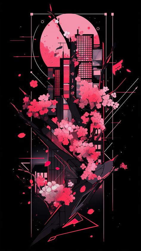 A journey through time and technology awaits you.🌸🤖 #AIArt #Cyberpunk #Japan Japanese Cyberpunk Wallpaper, Cyberpunk Mural, Cyberpunk Artstyle, Cyberpunk Iphone Wallpaper, Cyberpunk Wallpaper Iphone, Cyberpunk Phone Wallpaper, Cyberpunk Flower, Futuristic Drawing, Cyberpunk Graphic Design