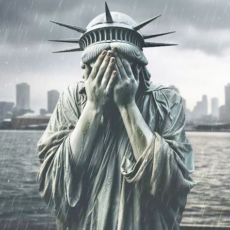 Statue Of Liberty Crying, Statue Of Liberty Tattoo, Evil Mermaids, Liberty Tattoo, Raining Outside, Photo To Art, Black And White Art Drawing, City Background, Blur Photo