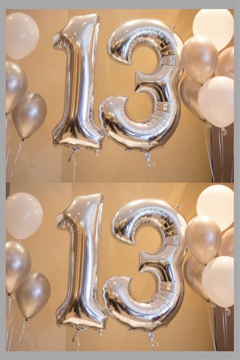 Birthday Decorations Silver, 13 Birthday Picture Ideas, 13th Birthday Party Ideas For Teens, 13 Balloons, Unicorn Party Ideas, Party Balloons Decorations, Ballon Decoration, Decoration For Birthday Party, Butterfly Birthday Party Decorations