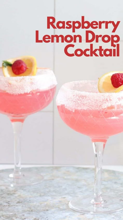 Pink Alcoholic Drinks, Raspberry Lemon Drop, Lemon Drop Drink, Lemon Drop Cocktail, Raspberry Drink, Valentine Drinks, Raspberry Vodka, Birthday Cocktails, Lemon Drop Martini