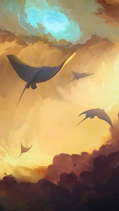 Jedit Illustration Anime, Flying Whale Wallpaper, Sky Whale Painting, Peaceful Illustration Art, Whale Flying Sky, Whales In The Sky Art, Whales Flying In The Sky, Flying Creature Art, Whale In The Sky Art