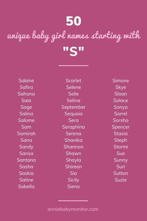 unique baby girl names starting with S, rare, vintage, creative, hipster, uncommon, meaning, elegant, beautiful S Name For Girl, Last Names That Start With S, Names With S, L Names For Girls, T Names, Rare Names For Girls Unique, Rare Names With Meaning, Baby Girl Names Starting With A, S Baby Girl Names