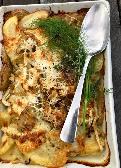 Fresher, Lighter – Potato, Fennel and Artichoke Gratin | Fresh Kitchen Artichoke Gratin, Jamie Oliver Potatoes, Fennel Gratin, Healthy One Pot Meals, Fennel Recipes, Roasted Fennel, Jamie Oliver Recipes, Simple Green Salad, Fresh Kitchen