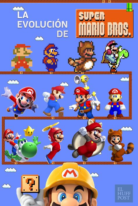 ¡Treinta años no es nada! La evolución de Mario Bros Super Mario Bros 1985, Infographics Illustration, Mario Video Game, Lego Mario, Super Mario And Luigi, Mario Nintendo, Super Mario World, Animal Education, Super Mario Art