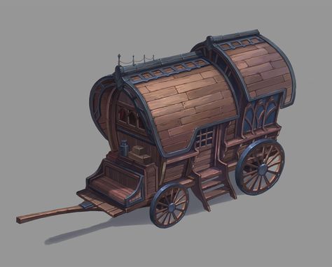 carriage, seon ra _ on ArtStation at https://www.artstation.com/artwork/oAQYVz Dnd Crafts, Wooden Cart, Dnd Dragons, Pathfinder Rpg, Fantasy Props, Horse Carriage, Fantasy Setting, Steampunk Design, Dungeons And Dragons Homebrew