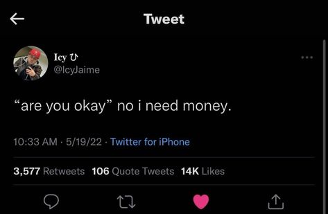 Tweets About Money, Money Tweets, Love Tweets, Owe Money, Im Broke, Are You Okay, Need Money, Really Funny Pictures, Fact Quotes