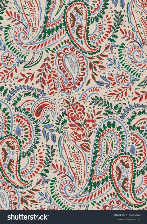 Paisley Tiny Flower Pattern Fashion Stock Illustration 2186020869 | Shutterstock Ajrak Batik, Paisley Design Pattern, Paisley Drawing, Swimwear Prints, Paisley Print Pattern, Paisley Background, Fashion Stock Images, Paisley Border, Paisley Print Design