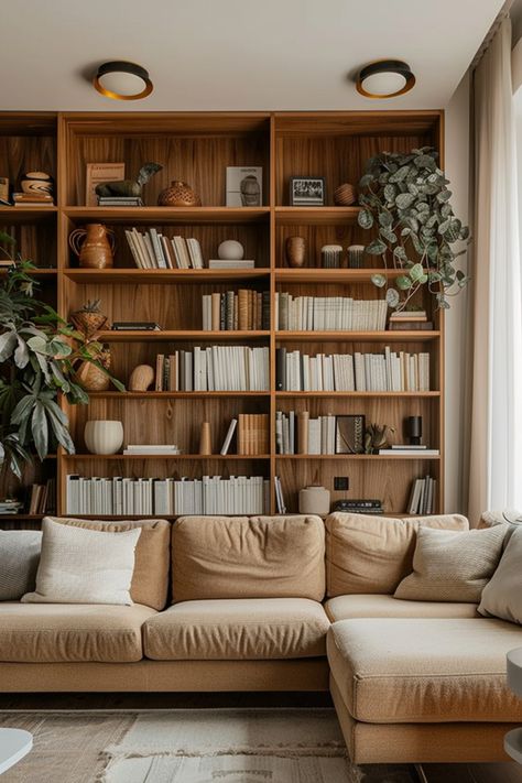 Trendy Shelving Units for Modern Home Libraries: Functional and Fashionable - Quiet Minimal Scandinavian Library, Dream Townhouse, Modern Home Library, Book Shelving, Bookshelf Living Room, Sustainable Living Room, Rittenhouse Square, Library Living Room, Contemporary Shelving