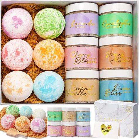 Amazon.com: Bath Salt & Bath Bomb Baskets Gift Set Bath spa Gift Baskets Set 15Pcs, Essential Oil Bath Salts, Handmade Bath Bombs, Spa Gifts for Women, Kids, Birthday Father's Mother's Day Gifts for Her. : Beauty & Personal Care Bath Gift Basket, Mothers Day Spa, Salt Bath, Gift Box For Men, Flower Fragrance, Spa Gift Basket, Bath Gift Set, Essential Oils Bath, Aromatherapy Gifts