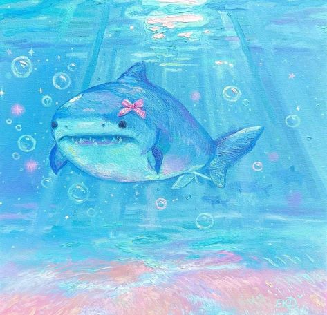 Painting Fairycore, Cottagecore Painting, Animal Painter, Nature Paper, Cute Shark, Cute Paintings, Rainbow Art, Environmental Art, Acrylic Paintings