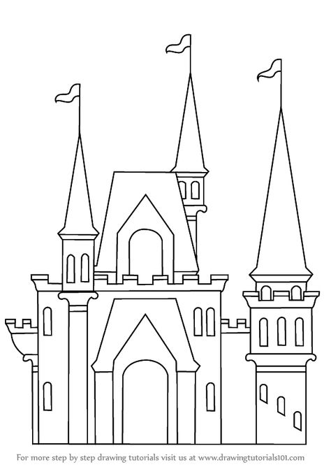 Learn How to Draw a Castle for Kids (Castles) Step by Step : Drawing Tutorials Drawing Castle Easy, Draw A Castle Step By Step, How To Draw A Castle, Small Castle House Plans, Castle Drawing Easy, Small Castle House, Disney Castle Drawing, Whimsical Castle, Castle Sketch