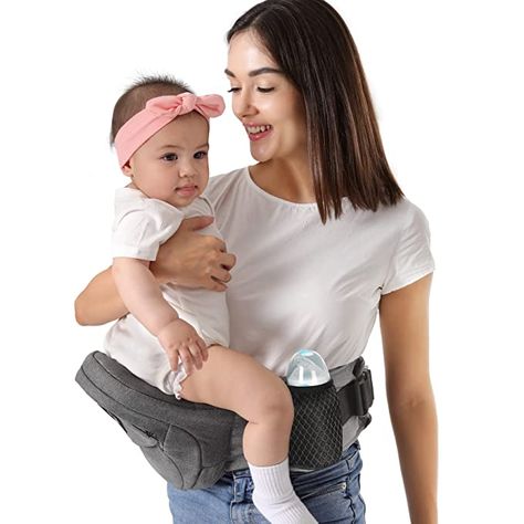 Baby Carrier with Hip Seat, Adjustable Waistband & Breathable Mesh, Ergonomic Carrier with Non-Slip Hip Seat Surface for Newborns & Toddlers, (Grey) Baby Carrier Accessories, Toddler Carrier, Ergonomic Baby Carrier, Baby Legs, Bench Designs, Holding Baby, Baby Must Haves, Baby Seat, Grey Baby