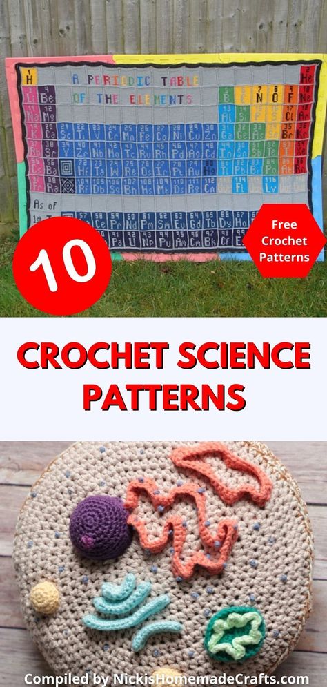 Physics Crochet Pattern, Crochet Periodic Table Blanket, Math Crochet Pattern, Crochet Math Patterns, Neuron Crochet Pattern, Unique Free Crochet Patterns, Free Crochet Printables, Crochet Periodic Table, Crochet Biology Free Pattern