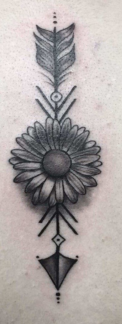 Daisy Tattoo Sunflowers Tattoos, Flower Outline Tattoo, Tattoo Sunflower, Peace Tattoos, Daisy Tattoo, Sunflower Tattoos, Fairy Tattoo, Arrow Tattoos, Sunflower Tattoo