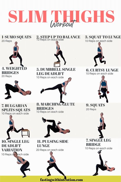 Slim Thighs Workout: Only 15 Minutes a Day! - Fasting With Intention Slim Legs Workout, Thighs Workout, Toned Legs Workout, Leg Workouts Gym, 12 Minute Workout, Lose Thigh Fat, Short Workouts, Tone Thighs, Inner Thigh Workout