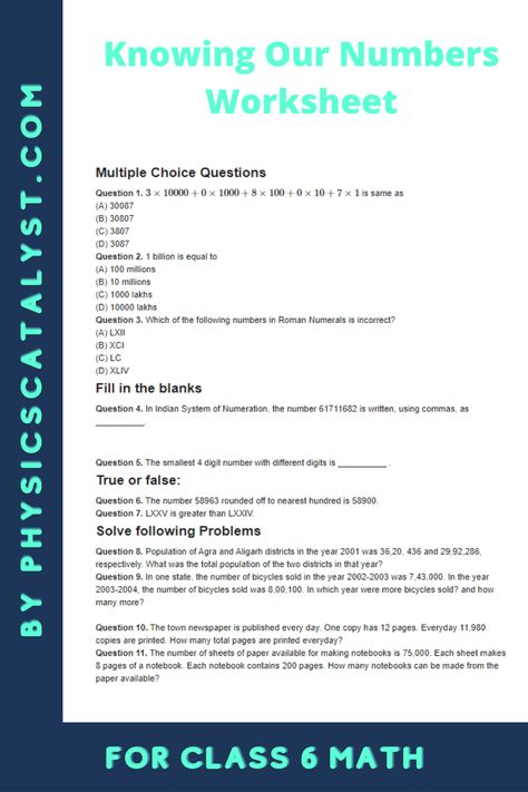 Number System Worksheets, Maths Worksheet, Class 6 Maths, Playing With Numbers, Numbers Worksheet, Maths Paper, Grade 6 Math, Work Sheet, Rational Numbers