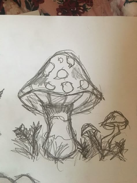 Goblincore Sketches, Mushroom Drawing Sketch, Plant Sketches Doodles, Nature Sketch Ideas, Cute Nature Drawings, Drawing Ideas Mushrooms, Doodling Aesthetic, Mushroom Doodle, Mushroom Sketch