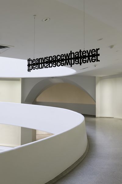 suspended cutout typography Museum Quotes, School Signage, Douglas Gordon, Creative Office Design, Office Graphics, The Guggenheim Museum, Office Signage, Retail Store Display, Wayfinding Design