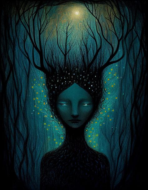 You will find her among the branches of a mighty tree, hidden in the dense forest mist. She is the guardian of ancient powers and wisdom, embodying the essence of the forest's darkness. Those who receive the blessing of the dryad gain an understanding of ancient wisdom and eternal harmony with nature. Mystical Art Drawings, Forest Goddess Art, Mystical Forest Art, Dryad Art, Forest Mist, Tree Spirits, Art Mystical, Green Woman, Red And Black Wallpaper