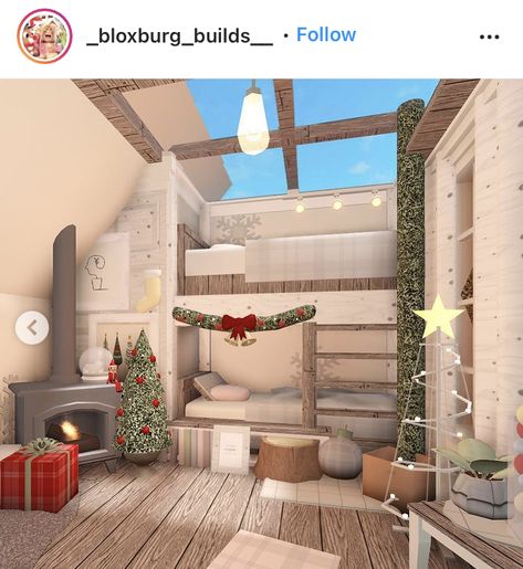 Bloxburg House Ideas Exterior 2 Story Christmas, Bloxburg Christmas, Christmas Kids Room, Xmas House, Winter House Exterior, Bloxburg Bedroom, Roblox Ids, Lush Christmas, Roblox House