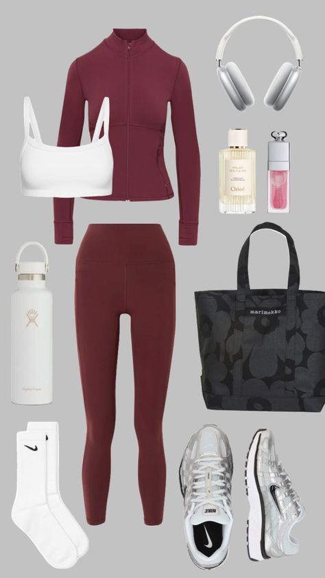 Cool Gym Outfits, Red Workout Set, Gym Bag Essentials Women, Workout Capsule, Athleisure Outfits Winter, Workout Outfits Winter, Activewear Inspiration, Cool Gym, Cute Sporty Outfits