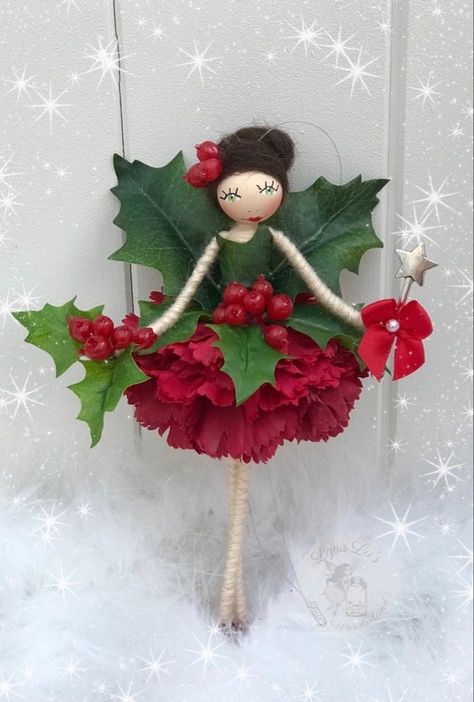 Fairy Christmas Ornaments Diy, Diy Christmas Fairy, Fairy Christmas Decorations, Diy Fairy Doll, Fairy Diy Crafts, Wire Dolls, Christmas Fairies, Christmas Clothespins, Fairy Art Dolls