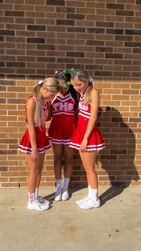 Cheerleader Aesthetic Red, Red Cheerleader Outfit, Chearleder Outfit Aesthetic, Sideline Cheer Uniforms, Cheer Uniform Aesthetic, Highschool Cheer Uniforms, Red Cheer Uniforms, Cheerleading Outfits Aesthetic, Cheer Uniform High School