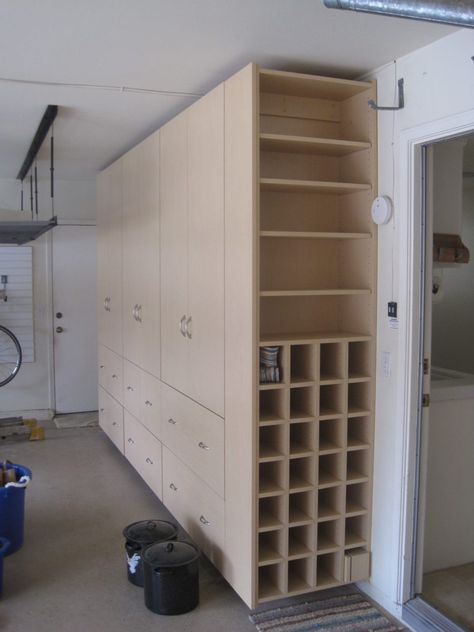 Pantry Garage Storage, Wood Garage Storage Cabinets, Custom Basement Storage, Garage Shoe Storage Wall Shelves, Garage Storage With Fridge, Cheap Garage Cabinets Wall, Organized Garage Cabinets, Cabinets For Garage Storage, Garage Modular Storage