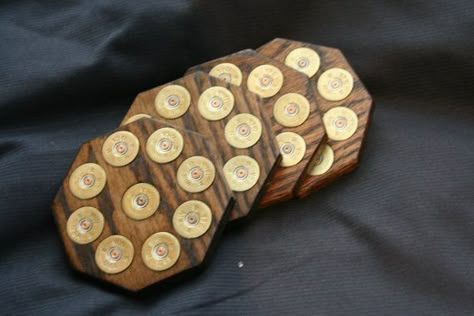 Ammo Crafts Shotgun Shell Art, Shell Casings Crafts, Shell Coasters, Bullet Casing Crafts, Shotgun Shell Crafts, Bullet Crafts, Bullet Art, Bullet Shell, Hunting Decor