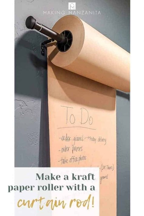 Paper Dispenser Diy, Brown Paper Roll, Office Wall Organization, Dispenser Diy, Black Curtain Rods, Paper Roll Holders, Paper Dispenser, Wall Decor Crafts, Hobby Room