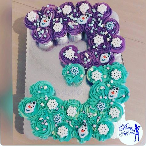 Number 3 shaped frozen themed cupcakes 3 Shaped Cupcakes, Frozen Themed Cupcake Cake, Number 3 Frozen Cake, Cupcake Cake 3 Shape, Cupcake 3 Shape, Frozen Themed Cupcakes Ideas, 3 Cupcake Cake Number, Number 3 Cupcake Cake, Frozen Themed Cupcakes