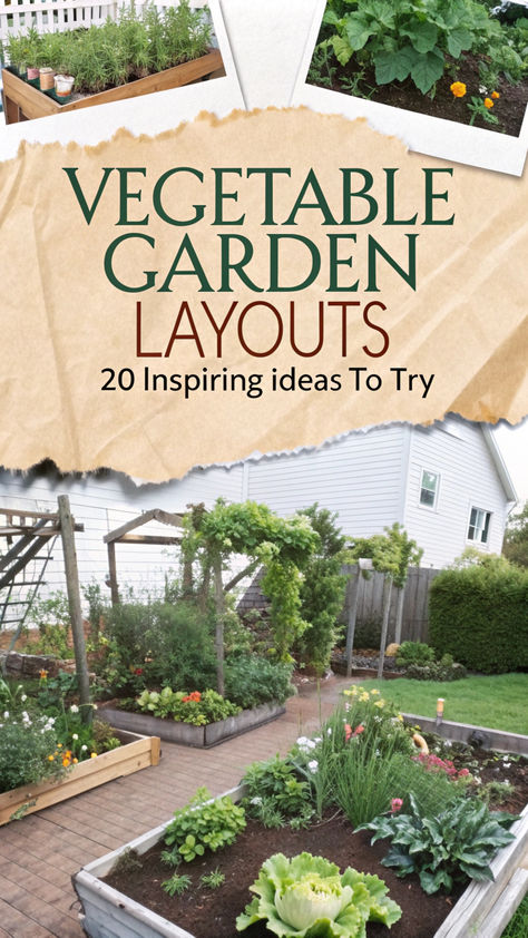 A vibrant vegetable garden with pathways and planting rows, demonstrating one of 20 stunning layout ideas. Garden Design Herbs, Backyard Edible Garden Design, Japanese Vegetable Garden Design, Herb And Vegetable Garden Layout, Small Beginner Garden Layout, Small Garden Set Up, Garden Box Layout Raised Beds, Vego Garden Layout Ideas, Designing A Garden Layout