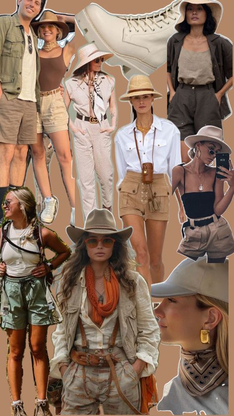 Safari hiking theme outfits Egypt Outfits Women, Safari Outfit Women, Glamping Outfit, Africa Safari Clothes, Jungle Outfit, Egypt Outfits, South Africa Fashion, South Africa Safari, Safari Outfit