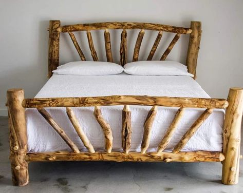 Reclaimed Furniture | Etsy Arched Bed, Aspen Bedding, Storm Mountain, Reclaimed Wood Beds, Timber Beds, Log Cabin Furniture, Log Bed, Gorgeous Bed, Cabin Furniture