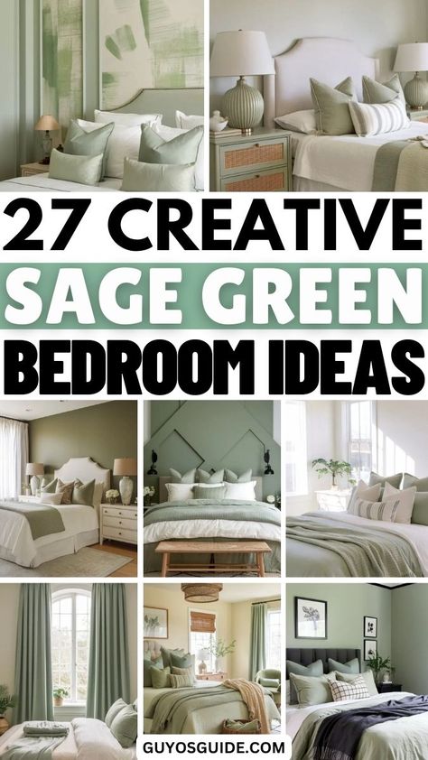 27 Creative Sage Green Bedroom Ideas Sage Taupe Bedroom, Sage Green Bedroom With Dark Wood Furniture, Sage Color Palette Bedroom, Sage Walls Bedroom, Sage Bedroom Walls, Sage Green Rooms, Bedroom Sage Green Bedding, Sage Palette, Palette Bed