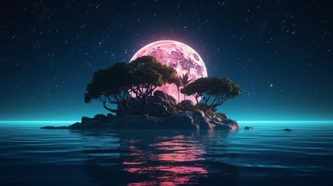 Premium AI Image | A pink moon and a rock island with a pink moon on the water Island Night, Moon On The Water, Pc Desktop Wallpaper, Island Wallpaper, Ultra Hd 4k Wallpaper, Uhd Wallpaper, 8k Ultra Hd, 4k Wallpapers For Pc, Puppy Wallpaper