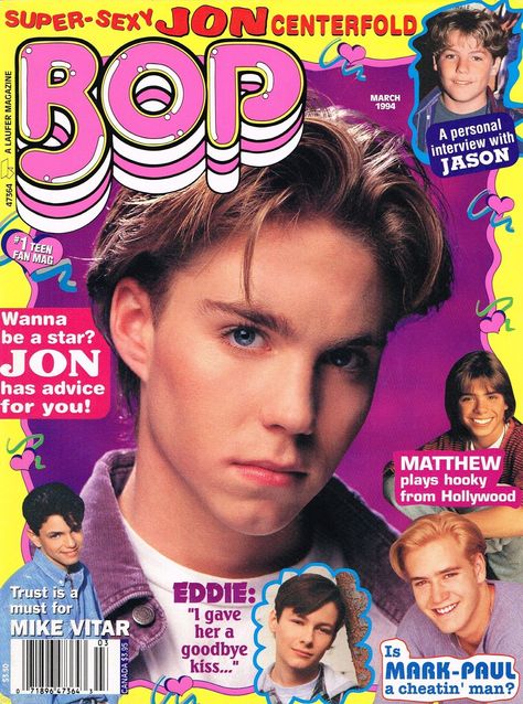 Bop March 1994 Jonathon Brandis, Bop Magazine, 2000s Posters, 2000s Magazines, Mike Vitar, Jonathan Brandis, Teen Magazines, 90s Actors, 90s Teen