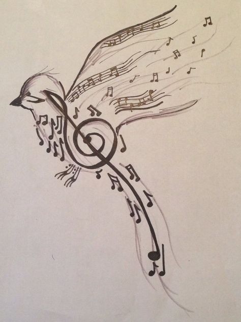 Music Notes Drawing, Music Bird, Music Notes Tattoo, Music Notes Art, Music Tattoo Designs, Music Drawings, Music Tattoos, Music Artwork, Easy Drawings Sketches