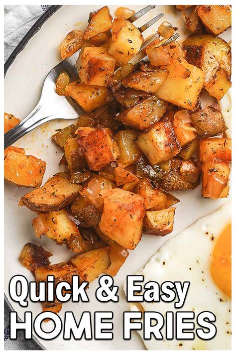 This easy home fries recipe uses the microwave to cut down on the cooking time. Then, the potatoes are crisped up in a cast-iron skillet. This home fries recipe is ready in about 20 minutes! A great breakfast potato dish when you're in a hurry! Quick Home Fries Easy Recipes, Seasoned Home Fries, Home Fries Recipe Skillet, Home Fries Breakfast, Easy Home Fries, Home Fries Recipe, Fries Recipes, Fried Bologna, Potatoes Crispy