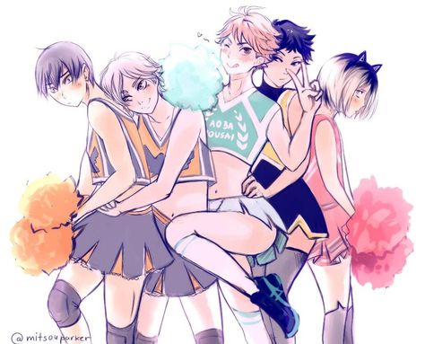 Haikyuu!! | Cheer leaders | Pretty Setters Squad Haikyuu Setters, Pretty Setters, Pretty Setter Squad, Cute Haikyuu, Boys In Skirts, Haikyuu Boys, Haikyuu Karasuno, Haikyuu Funny, Haikyuu Ships