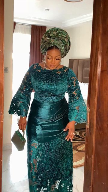 Fashionable Sleeves, Green Mermaid Prom Dress, Nigerian Lace Styles Dress, Nigerian Lace Styles, Plus Zise, Dress Engagement, Lace Gown Styles, Lace Dress Styles, African Print Dress Designs