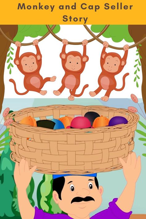 Monkey and Cap Seller Story With Pictures Story Images Pictures, Monkey And The Cap Seller Story, Story Pictures For Kids, Kids Story With Pictures, Story Telling Pictures, Story Cards For Kids, Story Telling For Kids, Story With Pictures, Picture Story Writing