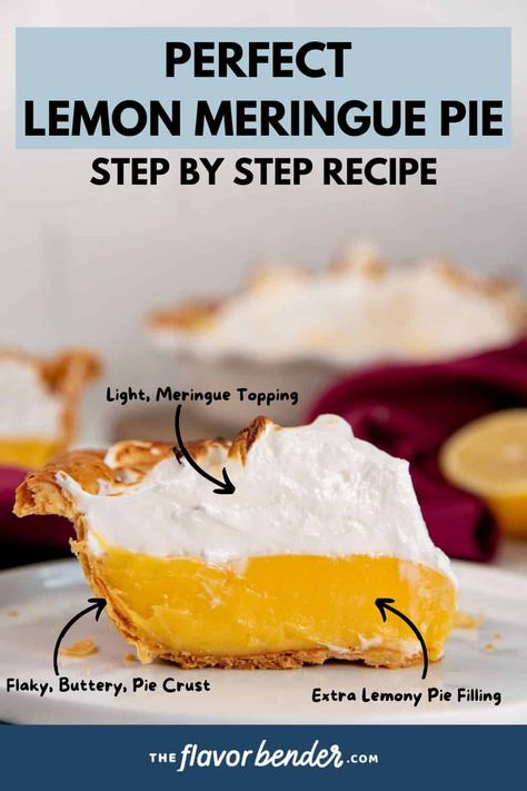 Perfectly sweet, tart lemon meringue pie made with a cooked lemon filling that guarantees you will never overcook or undercook the pie, the filling is never runny, and the buttery crust is always crisp and flaky! Best Lemon Meringue Pie, Buttery Flaky Pie Crust, Lemon Meringue Pie Recipe, Meringue Topping, Lemon Meringue Tart, Dessert Pie Recipes, Lemon Pie Filling, Meringue Pie Recipes, Pie Filling Recipes