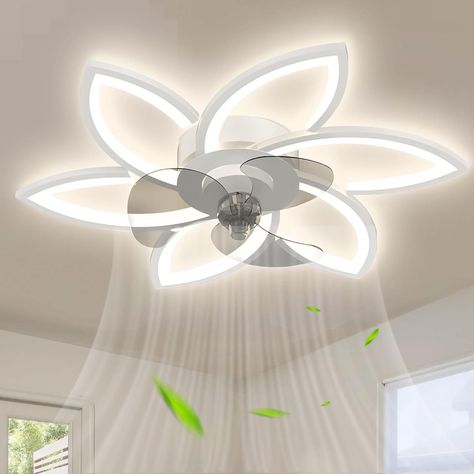 PRICES MAY VARY. 2-in-1 Creative Design: The modern flush mount ceiling fan with light is designed in a creative flower shape which like flowers blooming on the ceiling. The combination of lighting and fan allows you to use two functions at the same time. It's suitable for a room of 10-25㎡ with its diameter 30"/35". Perfect for low profile room like bedroom, living room, dining room, etc Dimmable LED Ceiling Fan with Lights: This dimmable LED flush mount ceiling fan can adjust the color temperat Dimmable Led Ceiling Lights, Bladeless Ceiling Fan, Flower Ceiling, Ceiling Fan With Lights, Ceiling Fan Light Kit, White Ceiling Fan, Modern Flush Mount, Flush Mount Ceiling Fan, Luxury Chandelier