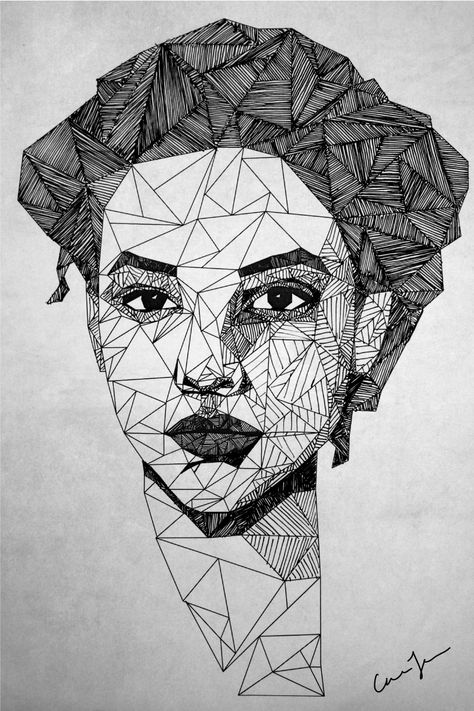 triangle-portrait-hand-drawn-illustration-art1 Iphone Drawing, Cubist Portraits, Picasso Portraits, Geometric Face, Illustration Art Nouveau, Geometric Portrait, Art Picasso, Illustration Portrait, Geometric Drawing