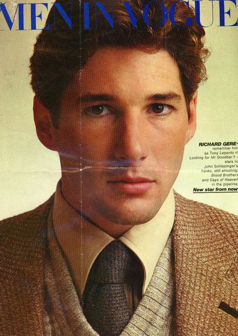 Richard Gere wearing Pringle of Scotland in Men's Vogue 1978 #RichardGere #Vogue #PringleOfScotland Richard Gere Young, Richard Gear, Javier Bardem, Richard Gere, Anthony Hopkins, Kevin Costner, Vogue Covers, John Travolta, Marlon Brando