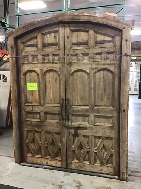 Discount Home Warehouse/ Architectural Salvage - #24:  $5,450. 91 1/2”w x 118”h | Facebook Architectural Salvage Decor, Salvage Decor, Wooden Trestle Table, Home Warehouse, Wood Mantle Fireplace, Custom Exterior Doors, Salvaged Decor, Kitchen Set Cabinet, Antique Architectural Salvage