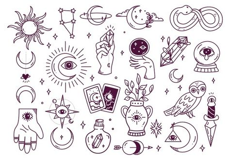 Set of mystic astronomy doodle | Premium Vector #Freepik #vector #vintage #hand #cartoon #retro Magic Clipart, Arte Doodle, Celestial Magic, Hand Doodles, Flash Tattoo Designs, Doodle Tattoo, Doodle Inspiration, Poke Tattoo, Easy Doodles Drawings