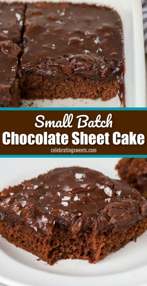 Dessert Recipes For 8x8 Pan, Easy 8x8 Desserts, Small Batch Texas Sheet Cake For Two, Small Chocolate Sheet Cake, Small Batch Sheet Cake, Small Texas Sheet Cake Recipe, Mini Texas Sheet Cake, Half Texas Sheet Cake Recipe, One Person Chocolate Cake