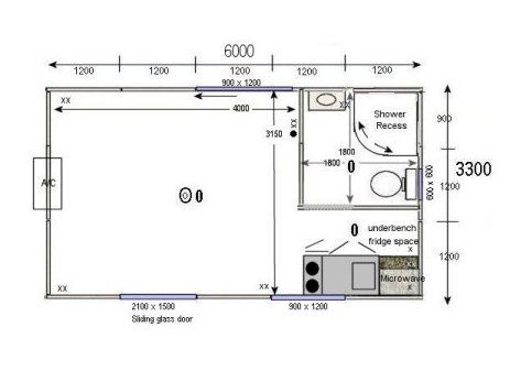 Bedsitter Floor Plan, Bed Sitter House Plan, Studio Floor Plans, Apartment Designs, Shower Recess, Studio Apartment Living, Rental Business, House Sitter, Container Buildings